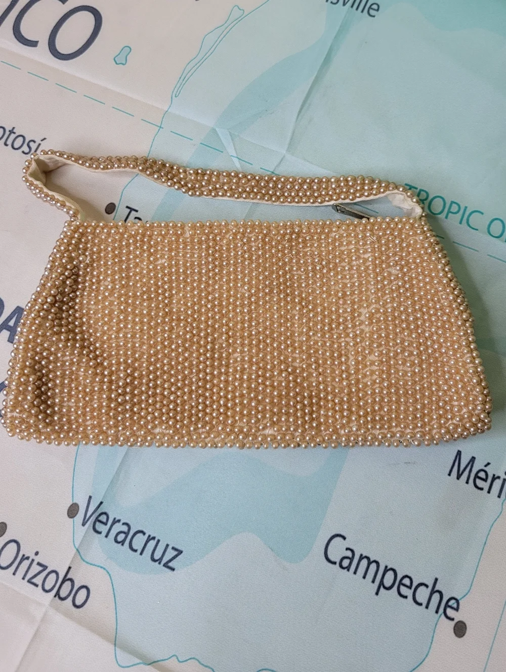 Vintage Beaded Pearl Swirl Evening Clutch - Cream - Picture 2 of 7